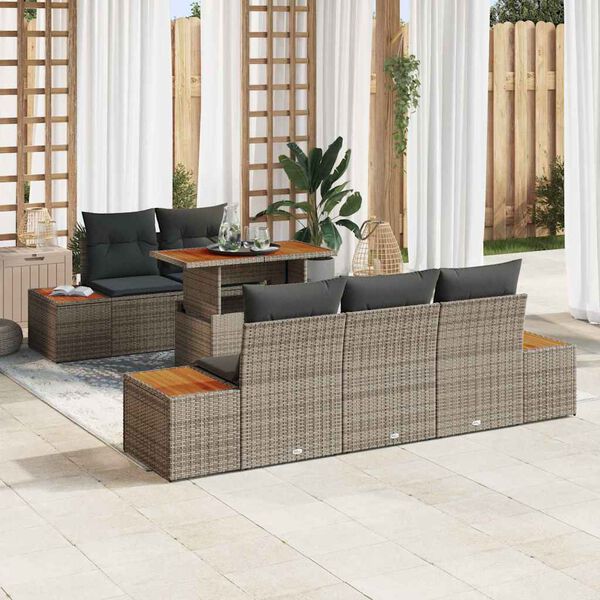 vidaXL Ensemble de canap&eacute; de jardin 6 pcs Gris Poly rotin