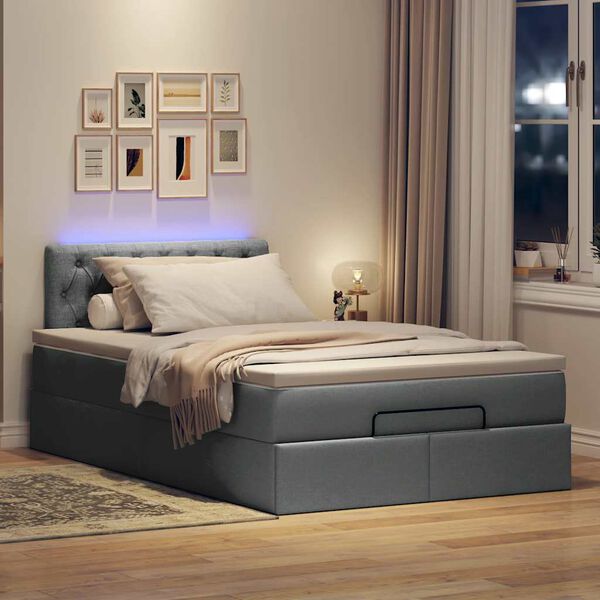 vidaXL Lit ottoman avec matelas et LED gris fonc&eacute; 120x200 cm tissu