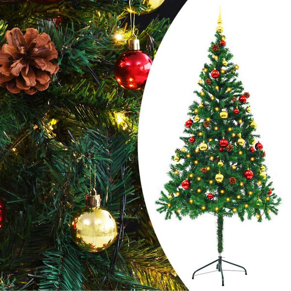 vidaXL Arbre de No&euml;l artificiel pr&eacute;-&eacute;clair&eacute; avec boules vert 180 cm