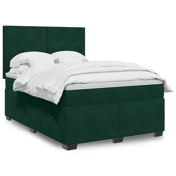 vidaXL Sommier &agrave; lattes de lit et matelas Vert fonc&eacute; 140x190cm Velours