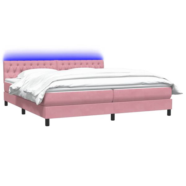 vidaXL Sommier &agrave; lattes de lit avec matelas et LED rose 180x210 cm velours