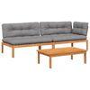 vidaXL Salon palette de jardin avec coussins 3pcs bois d'acacia massif