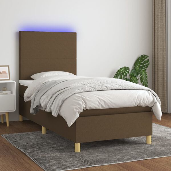 vidaXL Sommier &agrave; lattes de lit matelas et LED Marron fonc&eacute; 100x200cm