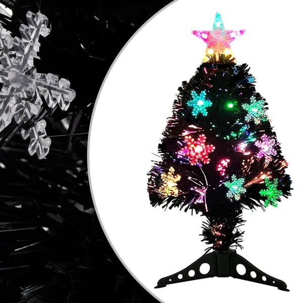 vidaXL Sapin de No&euml;l et flocons de neige LED Noir 64 cm Fibre optique