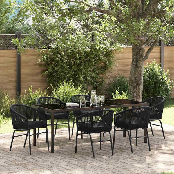 vidaXL Ensemble de salle &agrave; manger pour jardin 7 pcs Noir