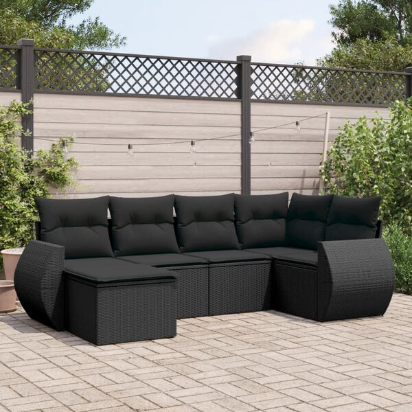 vidaXL Salon de jardin 6 pcs avec coussins noir r&eacute;sine tress&eacute;e