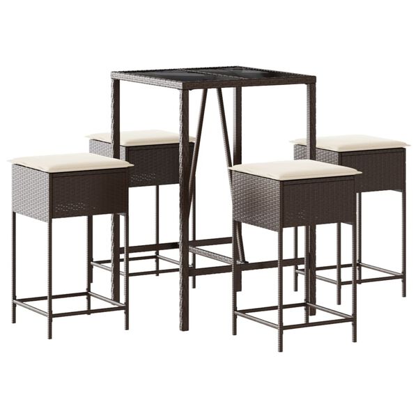 vidaXL Ensemble de bar de jardin avec coussins 5 pcs marron poly rotin