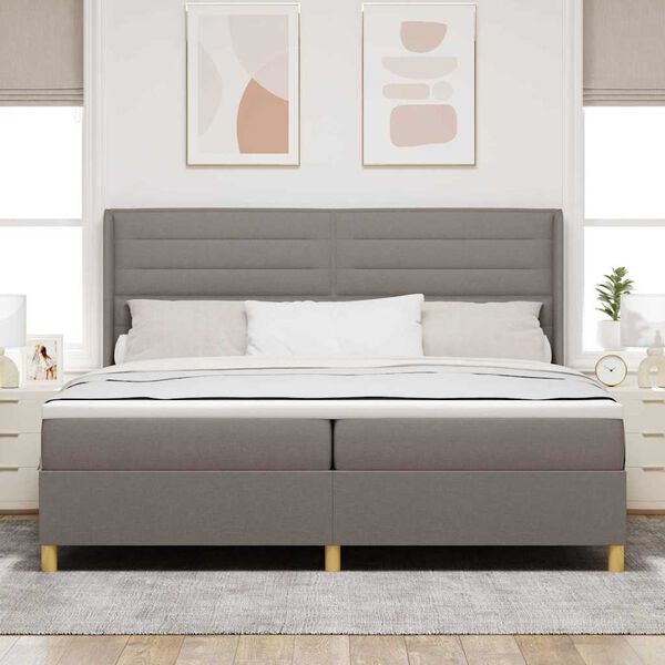 vidaXL Lit &agrave; ressorts avec matelas Taupe 200 x 200 cm tissu