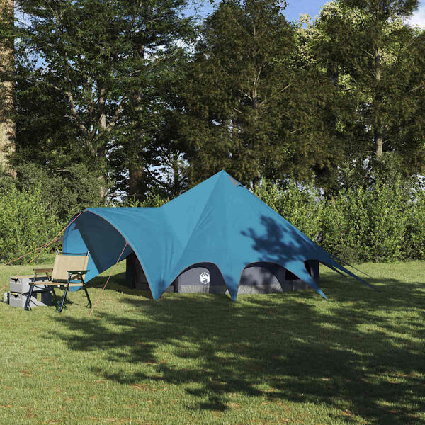 vidaXL Tente tipi avec toit avec &eacute;vent Bleu et gris 600 x 600 x 347 cm