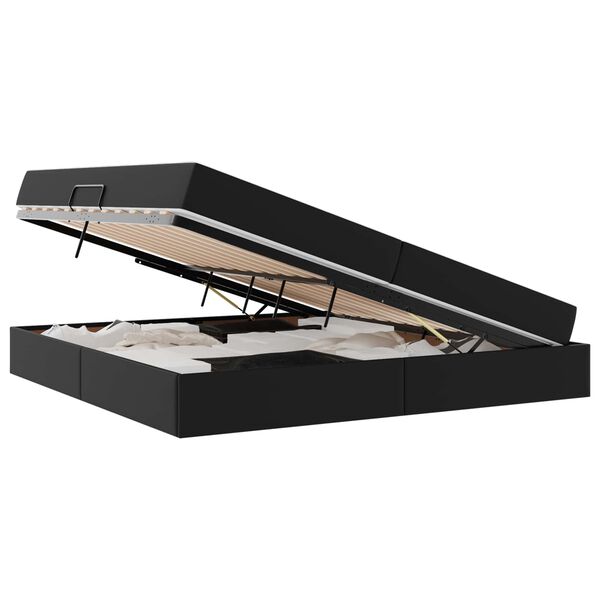 vidaXL Lit avec rangement et matelas avec matelas 2 pcs Noir Cuir