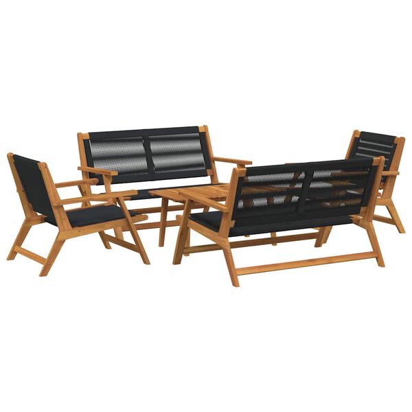 vidaXL Chaises de jardin avec table 5 pcs Noir Bois d'acacia massif
