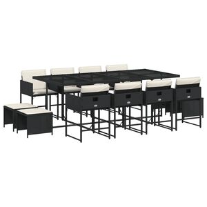 vidaXL Ensemble &agrave; manger de jardin 13 pcs coussins noir r&eacute;sine tress&eacute;e