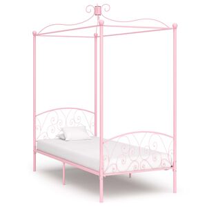 vidaXL Cadre de lit &agrave; baldaquin sans matelas rose m&eacute;tal 100x200 cm