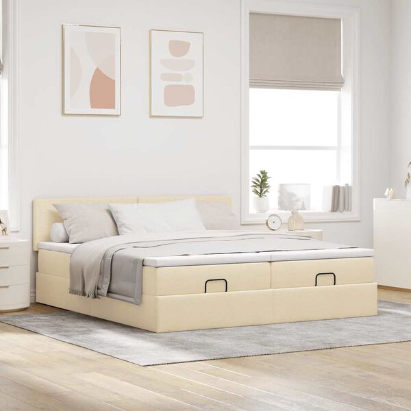 VidaXL Cadre de lit ottoman avec matelas cr&egrave;me 180x200 cm tissu