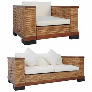 vidaXL Ensemble de canap&eacute;s 2 pcs avec coussins marron rotin naturel
