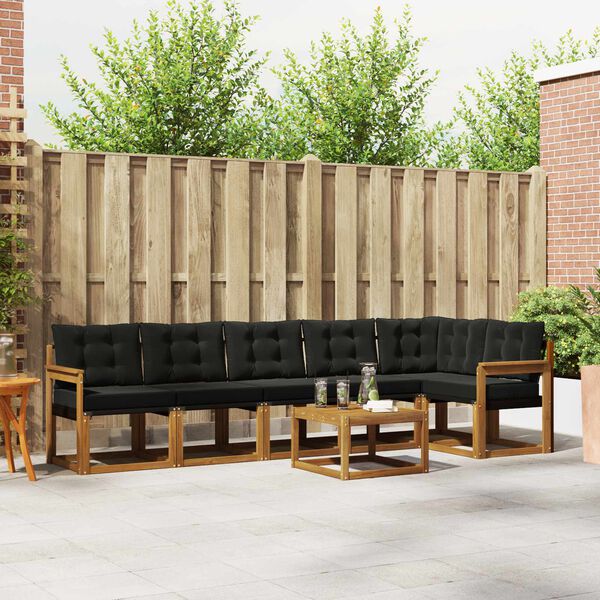 vidaXL Ensemble de canap&eacute;s d'ext&eacute;rieur 7 pcs Naturel et Noir