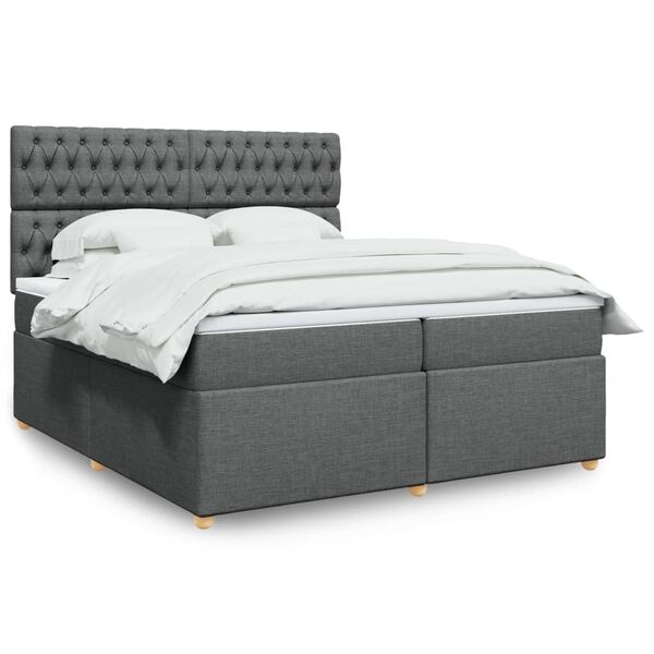 vidaXL Sommier &agrave; lattes de lit avec matelas Gris fonc&eacute; 200x200cm Tissu