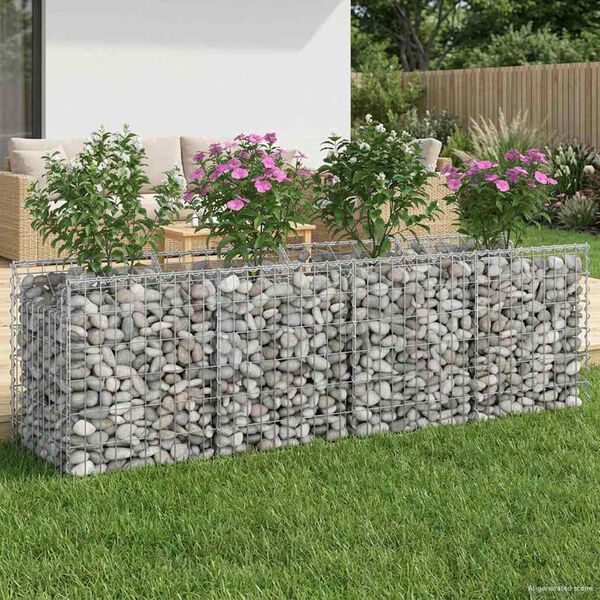 vidaXL Lit sur&eacute;lev&eacute; gabion Argent&eacute; 200 x 50 x 60 cm Acier galvanis&eacute;