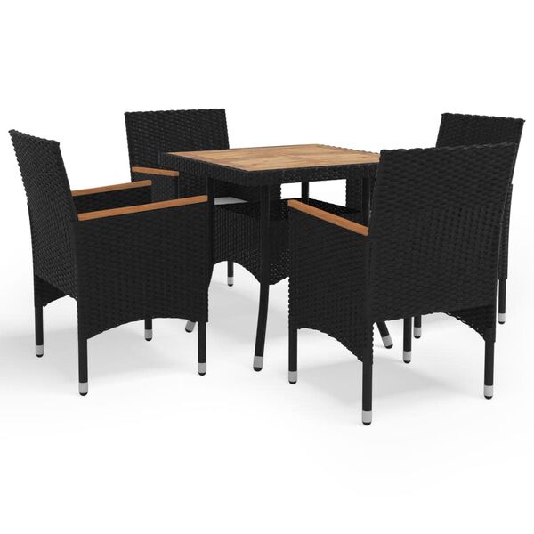 vidaXL Ensemble à Manger de jardin 5pcs poly rotin et bois solide noir