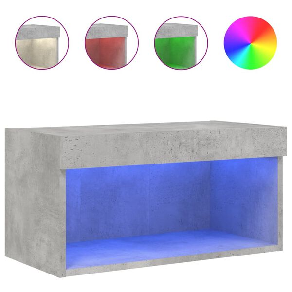 vidaXL Meuble TV avec lumi&egrave;res LED gris b&eacute;ton 60x30x30 cm