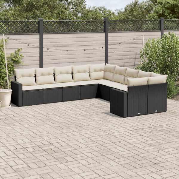 vidaXL Salon de jardin 10 pcs avec coussins noir r&eacute;sine tress&eacute;e