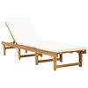 vidaXL Chaise longue pliable coussin Bois massif d'acacia Blanc cr&egrave;me