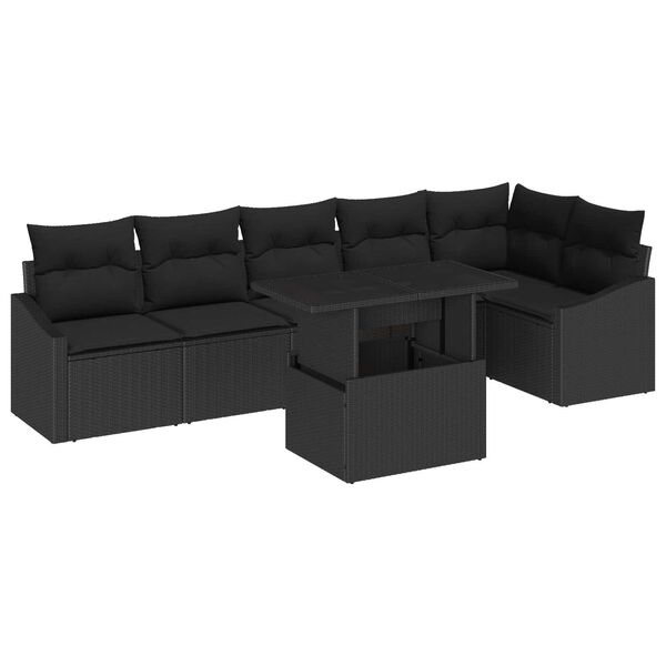 vidaXL Ensemble de canapé de jardin avec coussin Réglable 7 pcs Noir