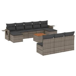 vidaXL Salon de jardin 11 pcs avec coussins gris r&eacute;sine tress&eacute;e