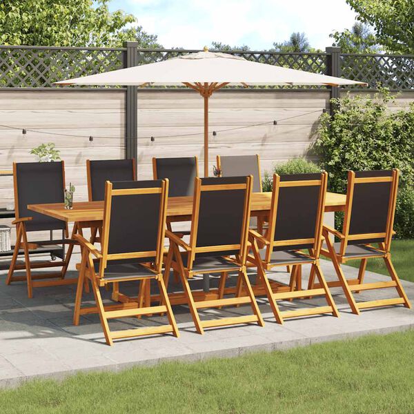 vidaXL Chaises de jardin pliantes lot de 8 acacia massif et textil&egrave;ne