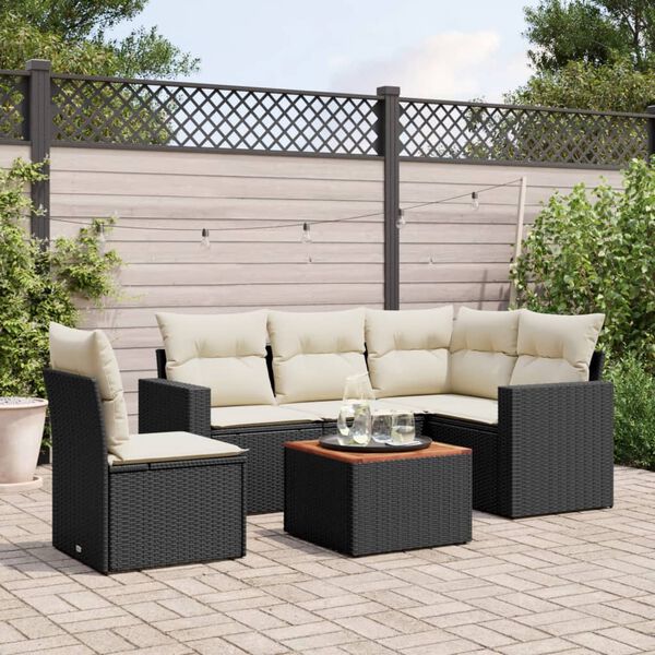 vidaXL Salon de jardin 6 pcs avec coussins noir r&eacute;sine tress&eacute;e