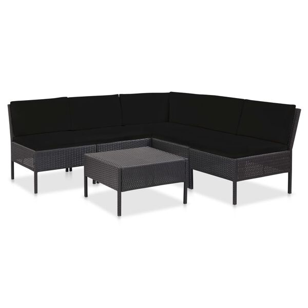vidaXL Salon de jardin 6 pcs avec coussins r&eacute;sine tress&eacute;e noir