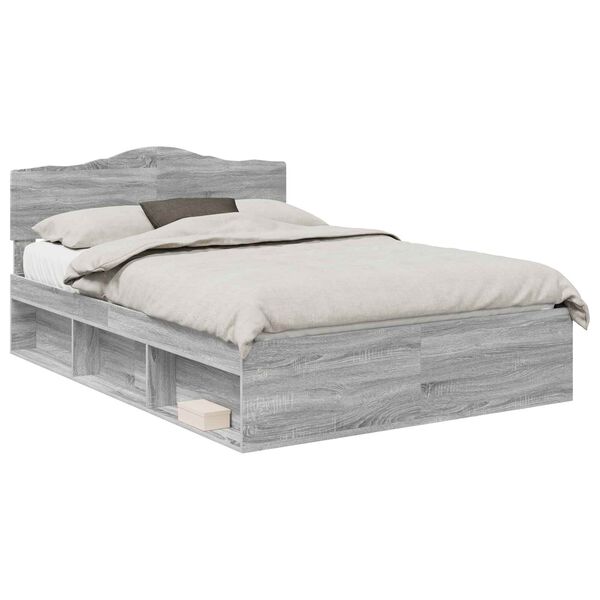 vidaXL Cadre de lit Gris Sonoma 140 x 190 cm Bois de pin massif