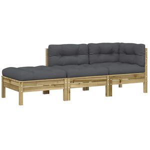 vidaXL Canap&eacute; de jardin avec coussins et repose-pied 3 places
