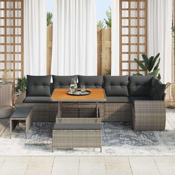 vidaXL Ensemble de canap&eacute; de jardin 9 pcs Gris Poly Rattan