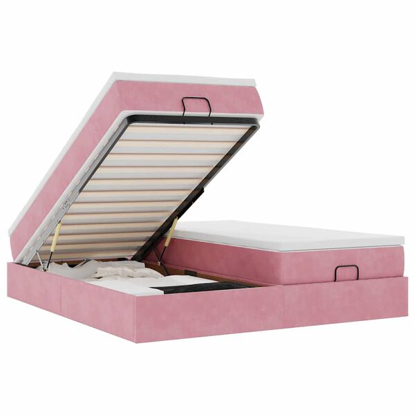 vidaXL Cadre de lit ottoman avec matelas rose 160x200 cm velours