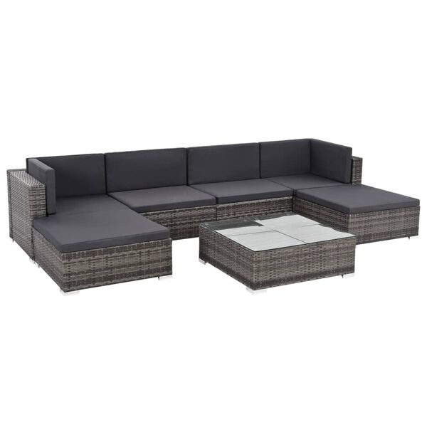 vidaXL Salon de jardin 7 pcs avec coussins r&eacute;sine tress&eacute;e gris