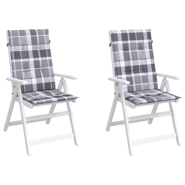 vidaXL Coussins de chaise jardin à dossier haut lot de 2 carreaux gris
