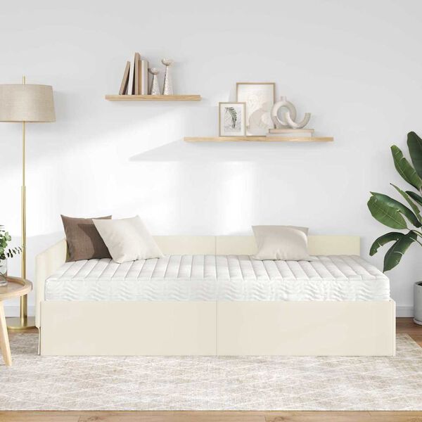 vidaXL Cadre de lit d'angle avec matelas Autre 2 pcs Cr&egrave;me Velours