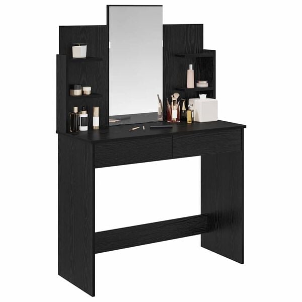 vidaXL Table de maquillage avec miroir Ch&ecirc;ne noir 96 x 39 x 142 cm