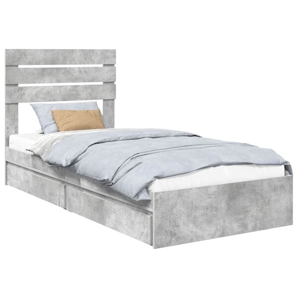 vidaXL Lit de Rangement Gris b&eacute;ton 90 x 200 cm Bois d'ing&eacute;nierie