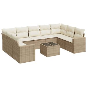 vidaXL Salon de jardin avec coussins 10 pcs beige r&eacute;sine tress&eacute;e