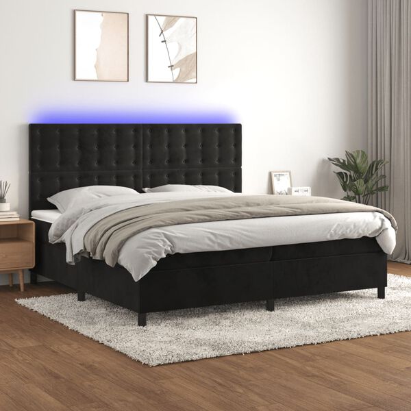 vidaXL Sommier &agrave; lattes de lit matelas et LED Noir 200x200 cm Velours