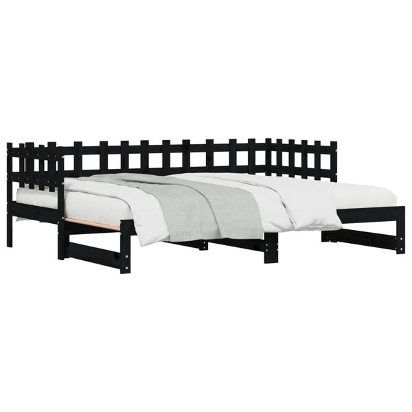 vidaXL Lit coulissant sans matelas noir 2x(80x200) cm Bois massif