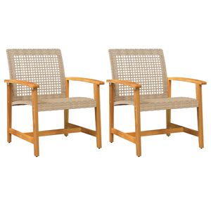vidaXL Chaises de jardin lot de 2 beige r&eacute;sine tress&eacute;e bois d&rsquo;acacia