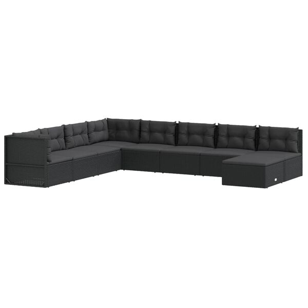 vidaXL Salon de jardin 9 pcs avec coussins Noir R&eacute;sine tress&eacute;e