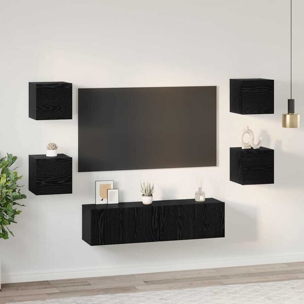 vidaXL Ensemble meuble TV 6 pcs Ch&ecirc;ne noir Bois d'ing&eacute;nierie