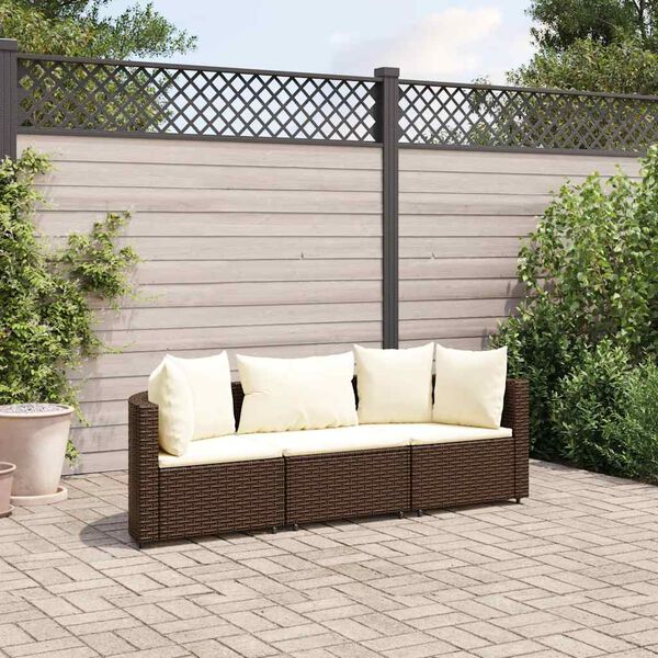 vidaXL Salon de jardin avec coussins 3 pcs marron r&eacute;sine tress&eacute;e