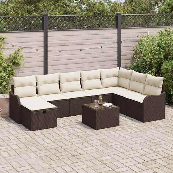 vidaXL Ensemble de canapé de jardin 9 pcs Marron Poly rotin