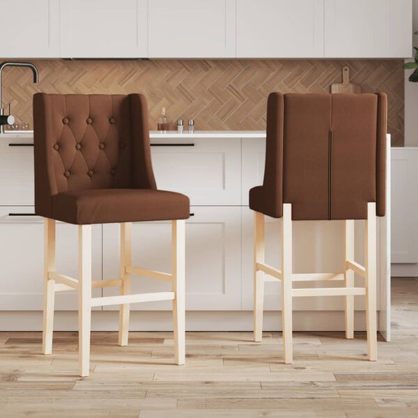 vidaXL Chaises de bar lot de 2 bois massif d'h&eacute;v&eacute;a et tissu
