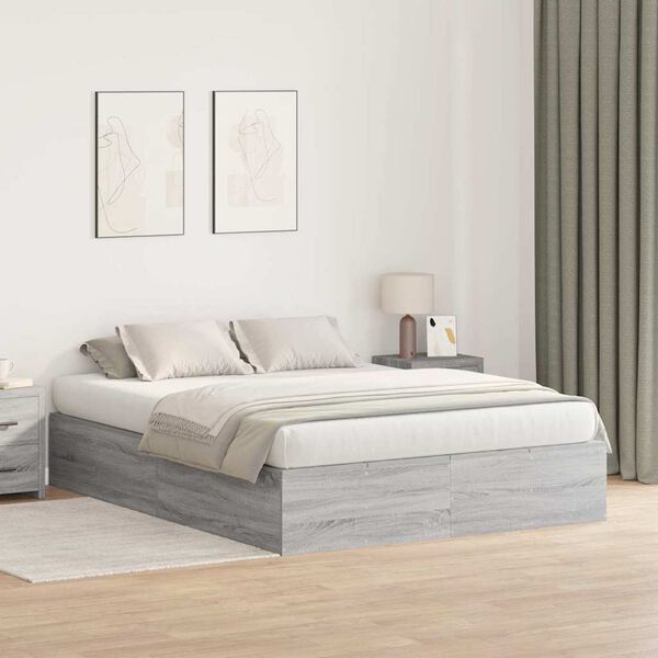 vidaXL Cadre de lit avec rangement Gris Sonoma 150 x 200 cm